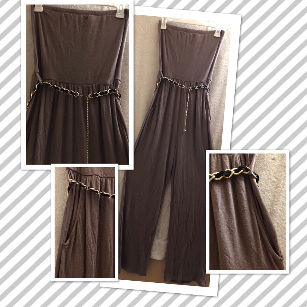 Tan wide leg sleeveless pants jumper